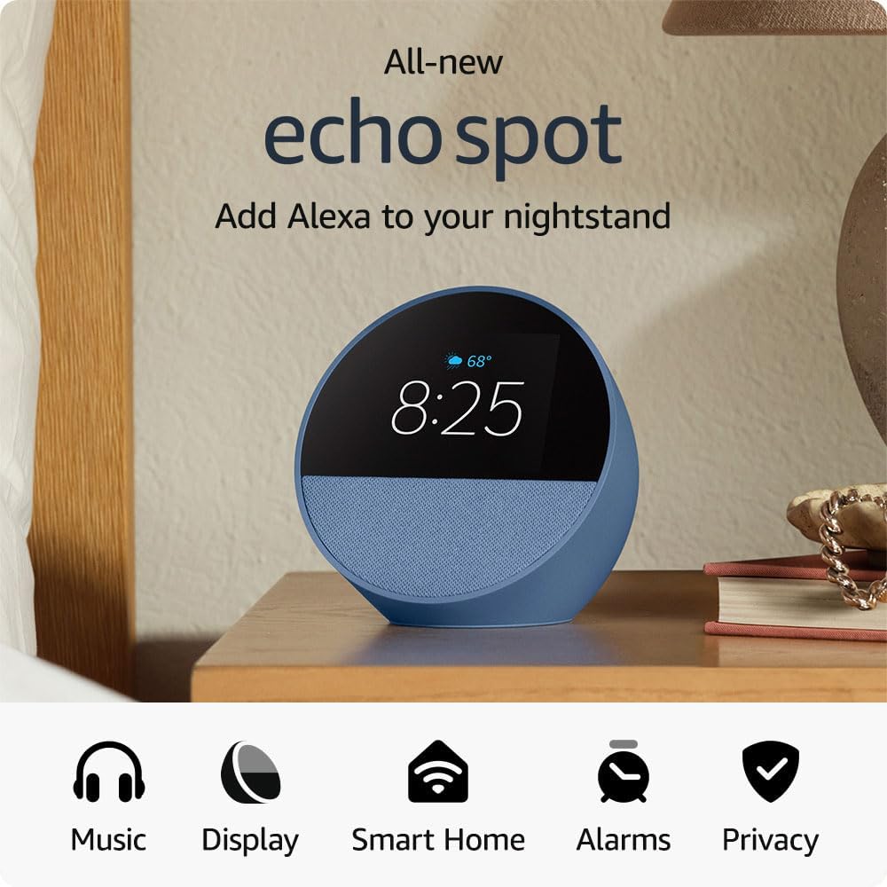 Allnew Amazon Echo Spot (2024 release), Smart alarm clock with vibrant